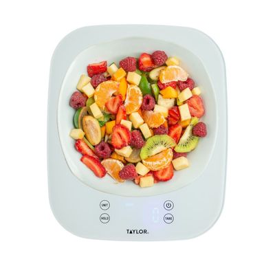 Taylor Pro Digital Kitchen Food Scales, Compact Professional Standard with Precision Accuracy and Waterproof Design with Tare Feature, White Glass, Weighs 14 kg/14 L Capacity