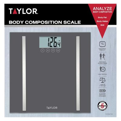 Taylor Digital Body Composition Scale, Bathroom Scale for Body Weight, Measures Body Fat, Body Water & Muscle Mass, 8 User Recognition, Normal & Athlete Modes, FSA HSA Eligible, 400 lb Capacity, Black
