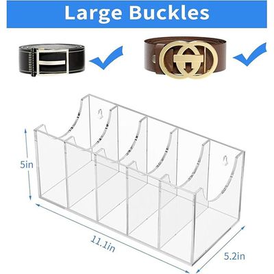 Belt Organizer, Acrylic 5 Compartments Belt Container Storage Holder, Clear Belt Display Case for Closet Tie and Bow Tie, One Size
