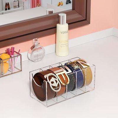 Belt Organizer, Acrylic 5 Compartments Belt Container Storage Holder, Clear Belt Display Case for Closet Tie and Bow Tie, One Size
