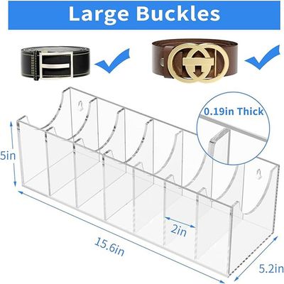 Belt Organizer, Acrylic 7 Compartments Belt Container Storage Holder, Clear Belt Display Case for Closet Tie and Bow Tie
