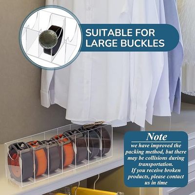 2 Pieces Belt Organizer Acrylic Belt Storage Holder 7 Compartments Display Case Belt Container Holder for Closet and Drawer, Purse Tie Jewelry Watch Bracelets Makeup Storage Holder Accessories
