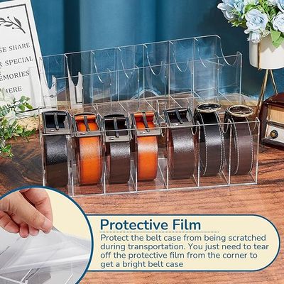 2 Pieces Belt Organizer Acrylic Belt Storage Holder 7 Compartments Display Case Belt Container Holder for Closet and Drawer, Purse Tie Jewelry Watch Bracelets Makeup Storage Holder Accessories
