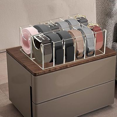 Belt Organizer, Acrylic 12 Compartments Belt Container Storage Holder, Acrylic Belt Display Storage Box, Clear Belt Display Case for Closet Tie and Bow Watch Jewelry Bracelets Ring Cosmeticâ€¦

