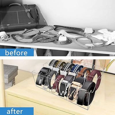 Belt Organizer, Acrylic 12 Compartments Belt Container Storage Holder, Acrylic Belt Display Storage Box, Clear Belt Display Case for Closet Tie and Bow Watch Jewelry Bracelets Ring Cosmeticâ€¦

