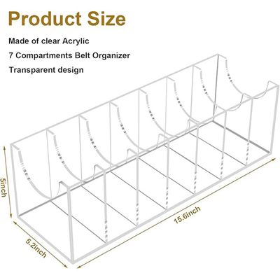 2Pack Belt Organizer, Acrylic Belt Storage Holder 7 Compartments Clear Belt Display Case Belt Container Holder for The Closet Drawer Bow Tie Watch Jewelry Bracelets Ring Cosmetic
