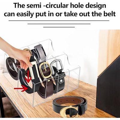 Belt Organizer, Acrylic 8 Compartments Belt Container Storage Holder, Acrylic Belt Display Storage Box, Clear Belt Display Case for Closet Tie and Bow Tie Watch Jewelry Bracelets Ring
