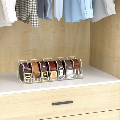 Belt Organizer, Acrylic Belt Storage Holder for the Closet and Drawer, 7 Compartments Belt Box with Display Stand
