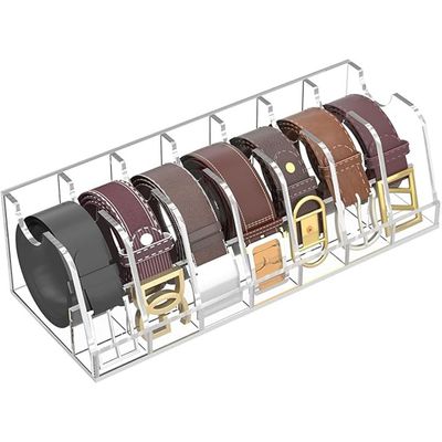 Belt Organizer, Acrylic Belt Storage Holder for the Closet and Drawer, 7 Compartments Belt Box with Display Stand
