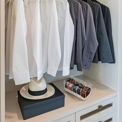 2 Pieces Belt Organizer Clear Acrylic Belt Storage Holder 5 Compartments Belt Display Case Bow Tie Organizer Belt Container Storage Holder for Men Closet Tie Bow Tie Watch Jewelry Cosmetics Makeup
