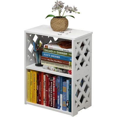 Small Bookshelf for Small Spaces, 2-Tier White Bookcase, Compact Mini Short Bookshelf for Bedroom, Living Room, Office, Kids Room
