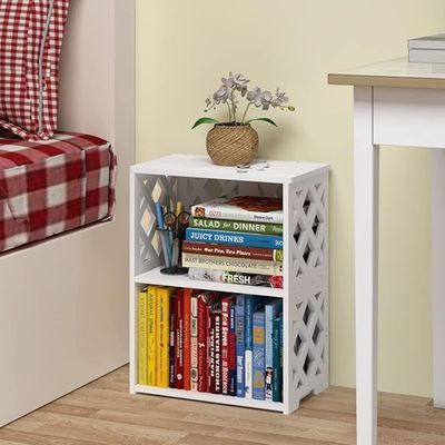 Small Bookshelf for Small Spaces, 2-Tier White Bookcase, Compact Mini Short Bookshelf for Bedroom, Living Room, Office, Kids Room
