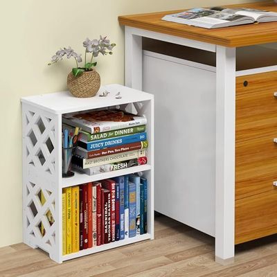 Small Bookshelf for Small Spaces, 2-Tier White Bookcase, Compact Mini Short Bookshelf for Bedroom, Living Room, Office, Kids Room
