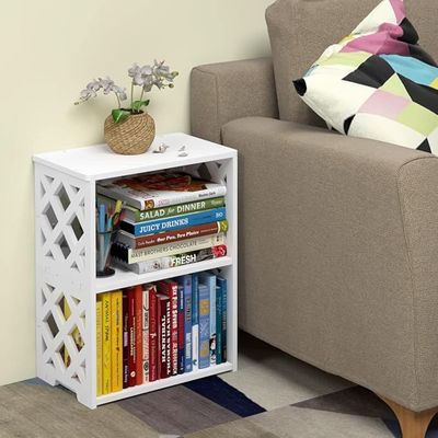 Small Bookshelf for Small Spaces, 2-Tier White Bookcase, Compact Mini Short Bookshelf for Bedroom, Living Room, Office, Kids Room

