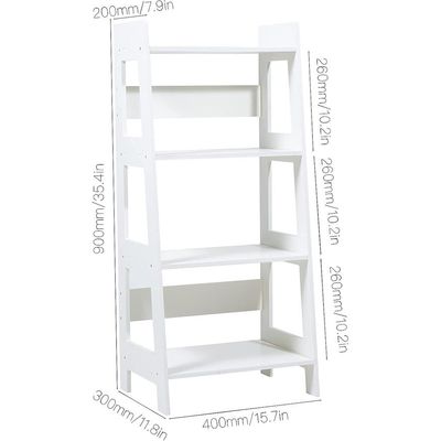 4 Tier Waterproof White Ladder Shelf Bookcase Display Unit Storage Stand Bathroom Cabinet Floor Cupboard for Kitchen Bedroom Living Room Bathroom Flower Plant Stand-Wood Plastic Board
