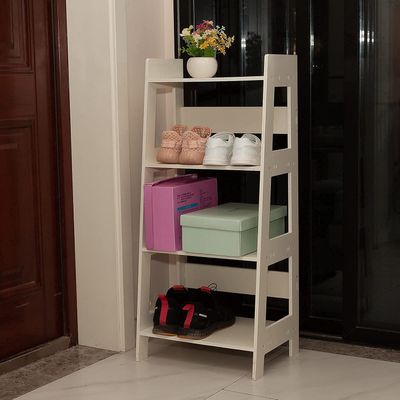4 Tier Waterproof White Ladder Shelf Bookcase Display Unit Storage Stand Bathroom Cabinet Floor Cupboard for Kitchen Bedroom Living Room Bathroom Flower Plant Stand-Wood Plastic Board
