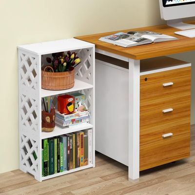  3 Tier Kids Small Bookshelf, Book Organizer Storage Case Open Shelf Rack, Display Shelves for Bedroom Living Room Bathroom Office, White

