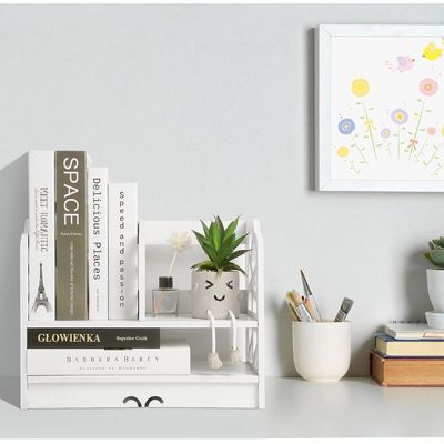 Small Bookshelf for Desktop Storage, Mini Cute Office Desk Shelves White Versatility Organizers for Women, Kids