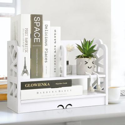 Small Bookshelf for Desktop Storage, Mini Cute Office Desk Shelves White Versatility Organizers for Women, Kids