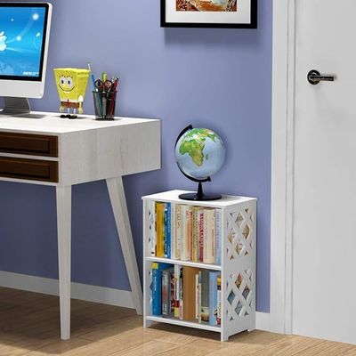 Small Bookcase, White Bookshelf, Bedside End Table, Small Table Shelf for Small Spaces, Living Room, Bedroom, Dorms, Office
