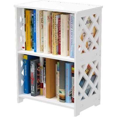 Small Bookcase, White Bookshelf, Bedside End Table, Small Table Shelf for Small Spaces, Living Room, Bedroom, Dorms, Office
