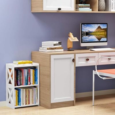 Side Table, 3 Tier 2 Shelf Small Bookshelf Bookcase for Small Spaces, Bedside End Table Nightstand, Kids Book Storage Shelves for Bedroom Living Room Office, White
