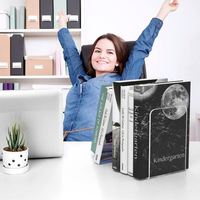 Bookends Acrylic Book Ends Clear Book Ends for Shelves Decorative bookends for Shelves Non-Skid Book End Heavy Duty Bookend Book Holders for Shelves Book Stoppers (3 Pairs/6 Pieces, Large)
