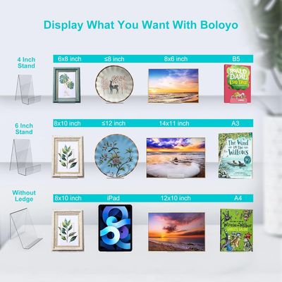 Acrylic Book Stand with Ledge,6PC 4 Inch Clear Acrylic Display Easel Transparent Display Stand Holder Tablet Holder for Displaying Books,Magazine,Plate,Pictures,Artworks, CDs
