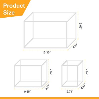 Bookcase Set of 3 Acrylic Cube Display Risers,Open Bookshelves for Home Office,Transparent

