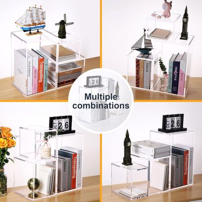Bookcase Set of 3 Acrylic Cube Display Risers,Open Bookshelves for Home Office,Transparent
