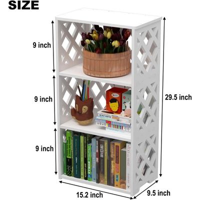 Bookcase 4 Tier, 3-Shelf Kids Bookshelf - Compact Book Organizer and Open Shelf Rack for Bedroom, Living Room, Office, Bathroom - Ideal Small Bookcase for Small Spaces - White
