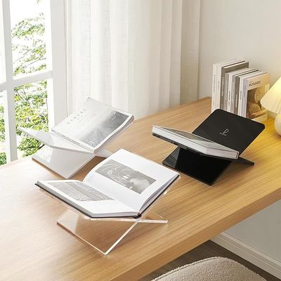 Acrylic Book Holder 11 x 7 x 6 in Open Large Book Display Stand for Cookbook Art Book Bible Guest Book, 2-Piece Coffee Table Book Stand for Reading (Black, Opaque)