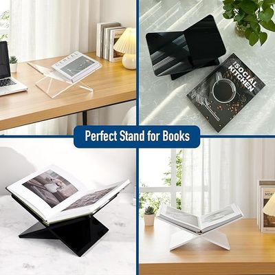 Acrylic Book Holder 11 x 7 x 6 in Open Large Book Display Stand for Cookbook Art Book Bible Guest Book, 2-Piece Coffee Table Book Stand for Reading (White, Opaque)
