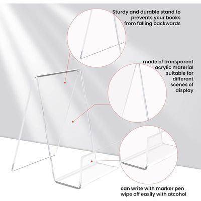 Clear Acrylic Book Stand, 10 Pieces Transparent Book Display Stand for Displaying Books, Notebooks, Picture Albums, Picture Books, Menu, Magazine
