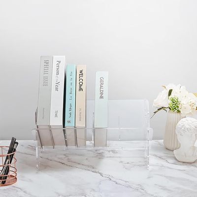 Acrylic Shelf Small Bookcase, Clear Acrylic Desk Organizers and Accessories Mini Bookshelf for Home Office, CD, Book & Magazine Rack Acrylic Bookshelf Desktop Storage Book Organizer
