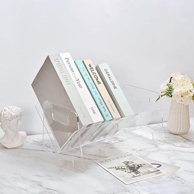 Acrylic Shelf Small Bookcase, Clear Acrylic Desk Organizers and Accessories Mini Bookshelf for Home Office, CD, Book & Magazine Rack Acrylic Bookshelf Desktop Storage Book Organizer
