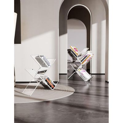 Acrylic Bookshelf Large Modern Clear Leaning Wall Bookshelf Standing Bookcase Tree Organizer Decorative Storage Rack (3-Tier Floor, Clear)