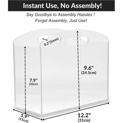 Magazine Rack - Clear Acrylic Magazine Holder, Acrylic Newspaper Stand Organizer with handles, Modern Lucite Magazine and Book Basket Box for Bathroom, Bedroom, Living Room and Office