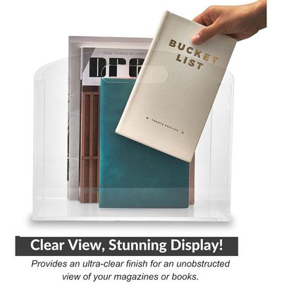 Magazine Rack - Clear Acrylic Magazine Holder, Acrylic Newspaper Stand Organizer with handles, Modern Lucite Magazine and Book Basket Box for Bathroom, Bedroom, Living Room and Office