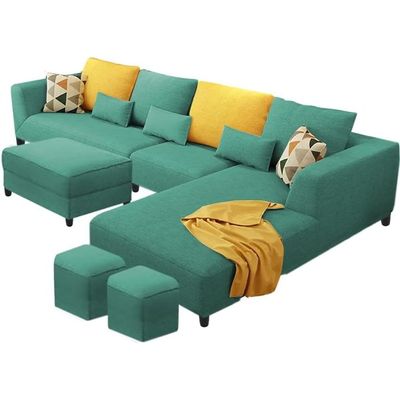 8 Seater Fabric LHS L Shape Sofa Set with 1 Centre Table & 2 Puffy (Left Hand)