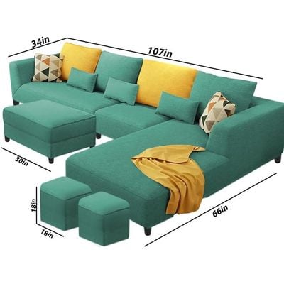 8 Seater Fabric LHS L Shape Sofa Set with 1 Centre Table & 2 Puffy (Left Hand)