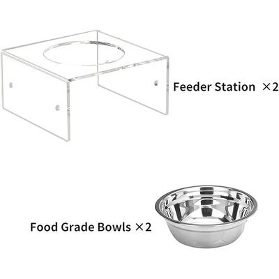 Raised Cat Bowls Stand, Clear Acrylic Elevated Pet Feeder with Dishes for Food and Water (2 Pack, Small)