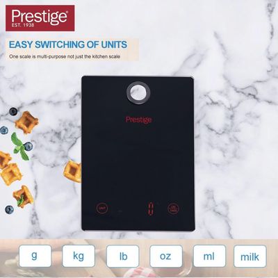 Prestige Digital Kitchen Scale Multifunction Food Weight Scale 5KG | Ultra Slim with Large LCD Display Premium Plastic and Glass Food Scales | 11lb/5kg with 0.1oz/1g Precision, Black - PR81006