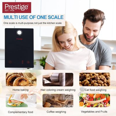Prestige Digital Kitchen Scale Multifunction Food Weight Scale 5KG | Ultra Slim with Large LCD Display Premium Plastic and Glass Food Scales | 11lb/5kg with 0.1oz/1g Precision, Black - PR81006