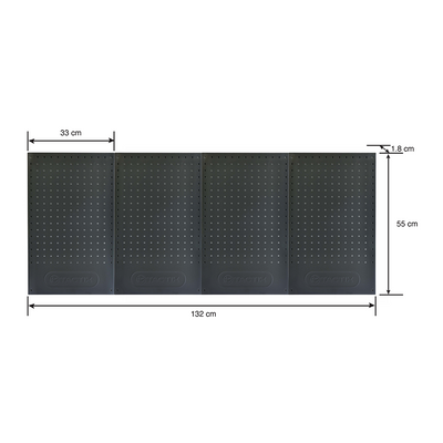 Tactix Pegboard Set 4 Pack for Wall Garage, Tools Storage System, Modular Peg Board Organizer Board, Steel Construction, Black, Size 55W X 33D X 1.8H cm- 326290