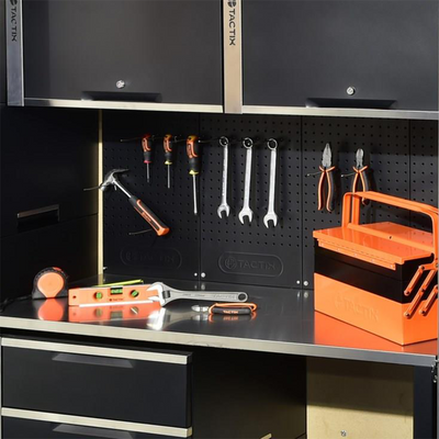 Tactix Pegboard Set 4 Pack for Wall Garage, Tools Storage System, Modular Peg Board Organizer Board, Steel Construction, Black, Size 55W X 33D X 1.8H cm- 326290