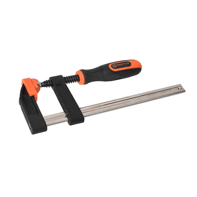Tactix F-Clamp 300 x 50mm, Heavy Duty Cast Iron Body, Non-Slip Bi-Material Handle, Durable Clamping Tool for Woodworking, DIY Projects, Carpentry & Workshop Use- 215409