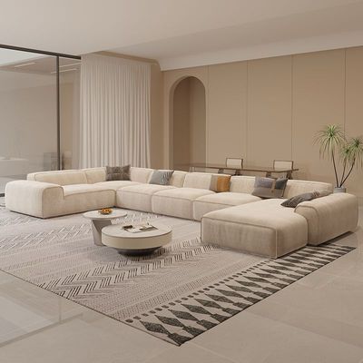 Luxurious Grande Living Room 7-Seater Sofa Made with Velvet Fabric,Beige
