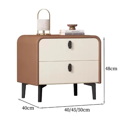 Nordic Style Bed Side Table Two Tone Combination, Brown & Cream