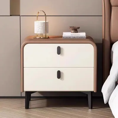 Nordic Style Bed Side Table Two Tone Combination, Brown & Cream